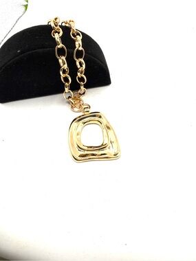18k Gold Plated Modern Organic Pendant Long Statement  Necklace Brand new